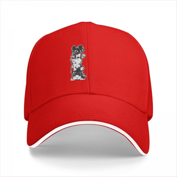 Black Baseball Cap With Stacked Cartoon Creature Graphic