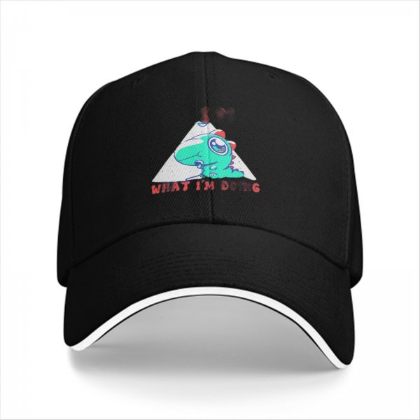 Black Baseball Cap With Cute Dinosaur Graphic And 'What I'm Doing' Text