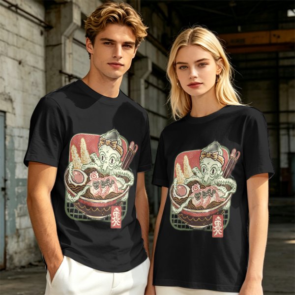 Olive T-Shirt With Octopus Chef In Ramen Bowl Graphic
