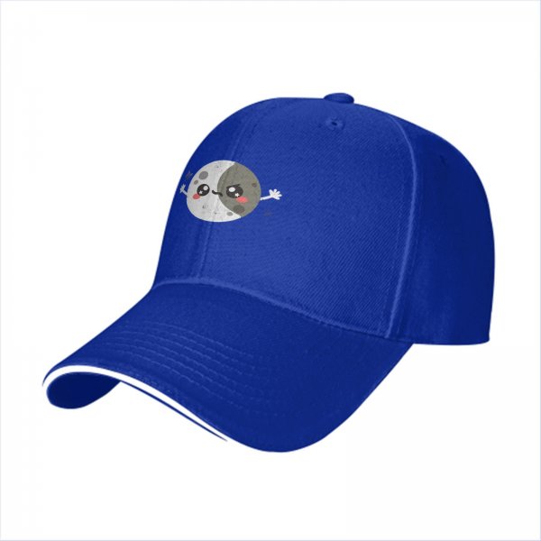 Black baseball cap with cute split moon cartoon design