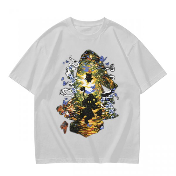 Olive Green T-Shirt With Mystical Cat Silhouette Graphic Print