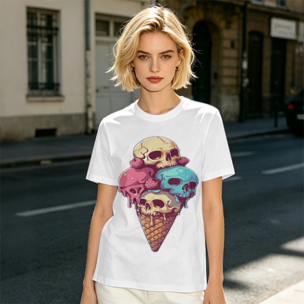 Olive T-Shirt With Skull Ice Cream Cone Graphic