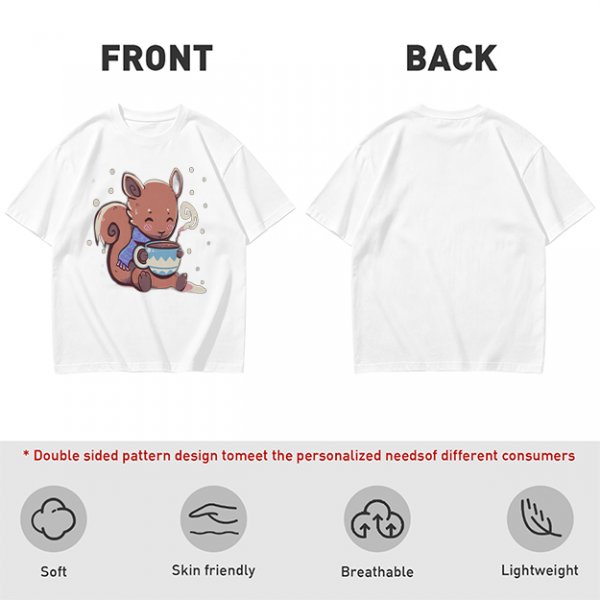 Olive T-Shirt With Cute Squirrel Holding Hot Drink Winter Art