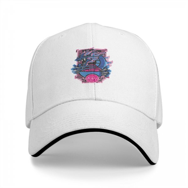 Black Baseball Cap With Neon Blue And Pink Dragon Graphic