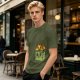Olive Green T-Shirt With Cartoon Burning Dumpster Graphic