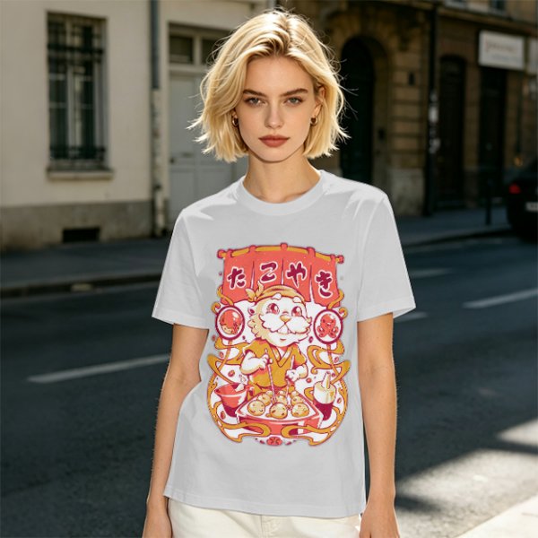 Olive T-Shirt with Cute Takoyaki Chef Graphic Print