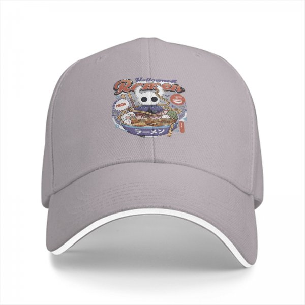 Black baseball cap with Hollow Knight ramen graphic print