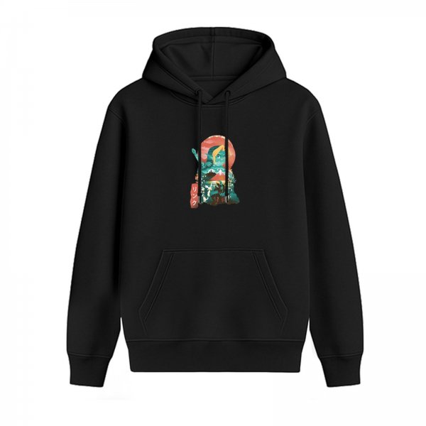 Black hoodie with fantasy warrior graphic print