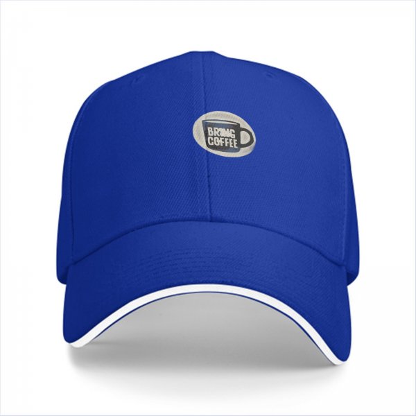 Black baseball cap with Bring Coffee mug graphic design