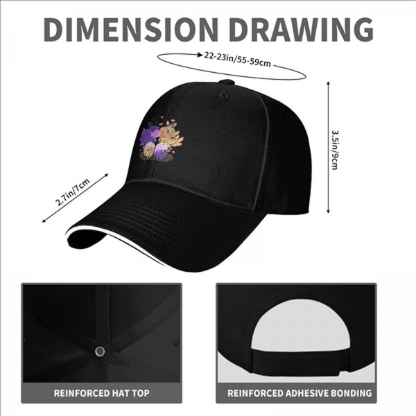 Black baseball cap with cute fantasy bird family illustration
