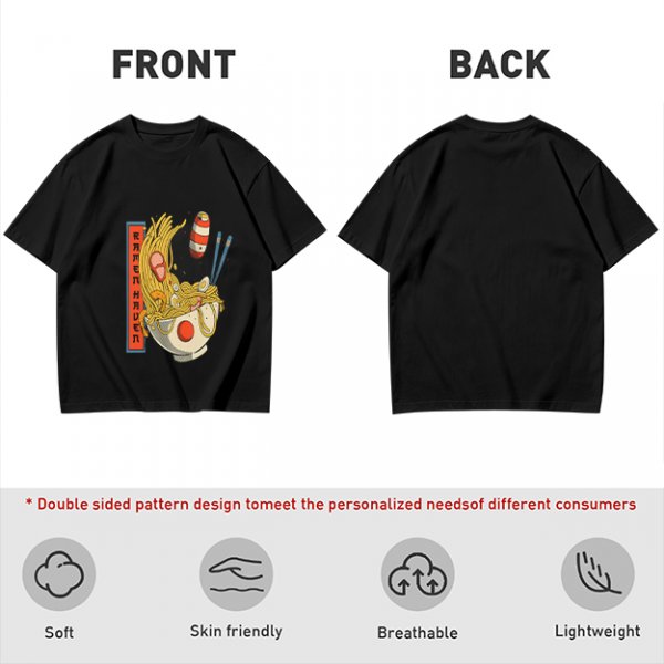 Olive T-Shirt With Ramen Bowl Graphic and Vertical Text Print