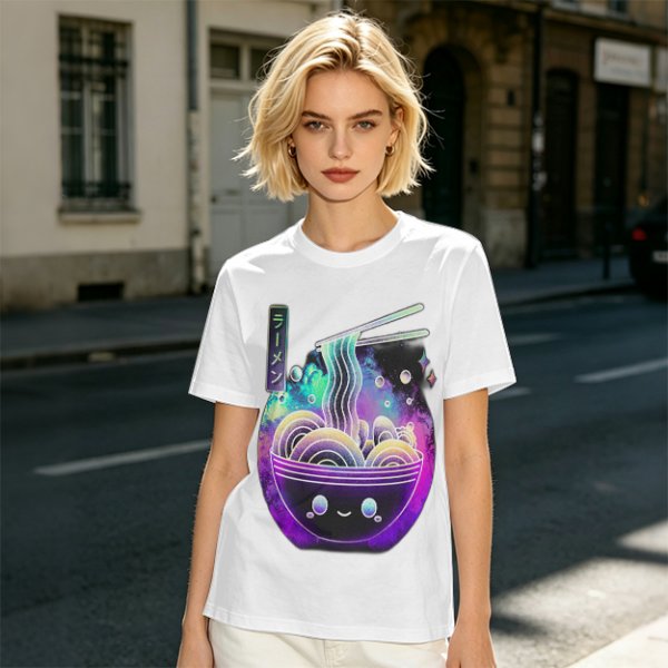 Olive T-Shirt With Galaxy Ramen Bowl Kawaii Graphic
