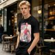 Olive T-Shirt with Friendship Themed Cartoon Crew Print