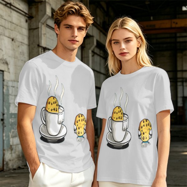Olive T-Shirt With Funny Cookie In Coffee Cup Print