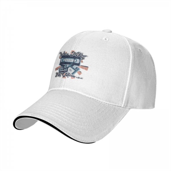 Black baseball cap with retro 90s media graphic print