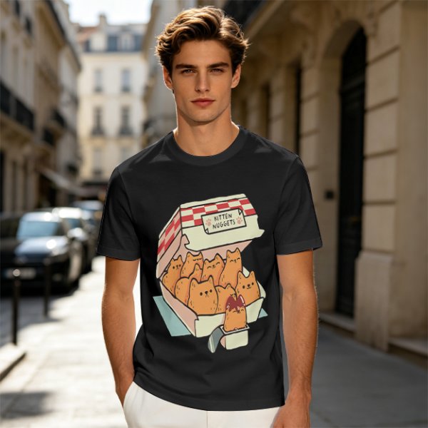Olive T-Shirt With Kitten Nuggets Fried Chicken Box Graphic