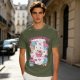Olive T-Shirt With Cute Dinosaur Ice Cream Graphic Print