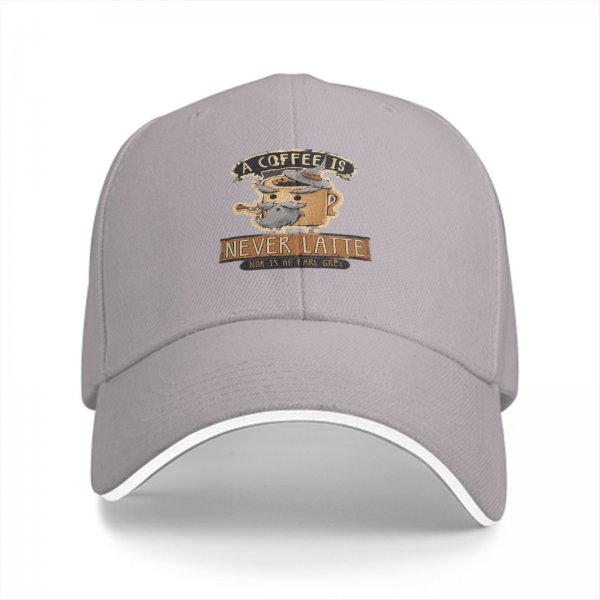 Black Baseball Cap with Wizard Coffee Mug 'A Coffee Is Never Latte' Print