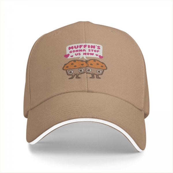 Black baseball cap with two cartoon muffins and funny muffin quote