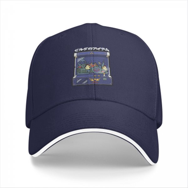 Black baseball cap with Zelda arcade claw machine graphic