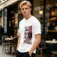 Olive graphic t-shirt with a tired raccoon office worker and 'I Just Work Here' text