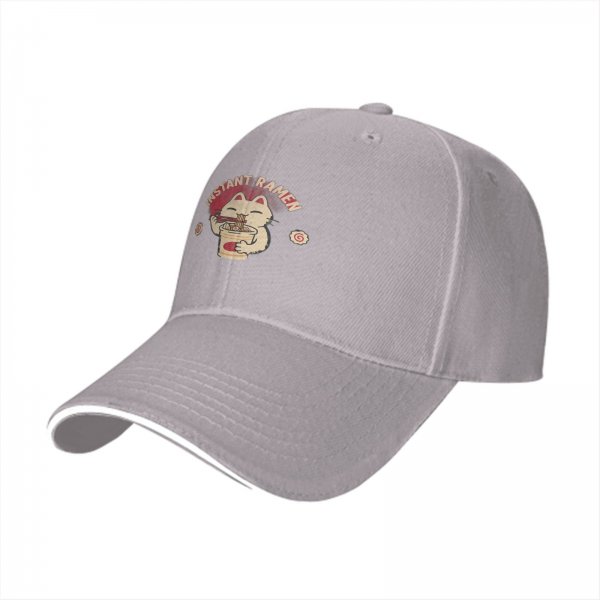 Black Baseball Cap With Cute Cat Eating Instant Ramen Graphic