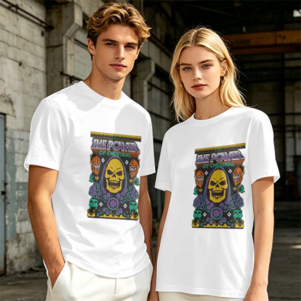 Olive T-Shirt With Skeletor The Power Of Christmas Graphic Print