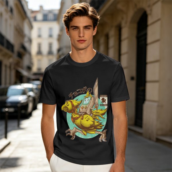 Chocobo Rider with Retro Game Character Graphic T-Shirt