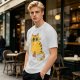 Olive T-Shirt With Cute Surprised Orange Tabby Cat Holding Meat Print