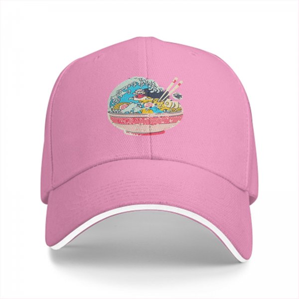 Black Baseball Cap with Great Wave Ramen Bowl Graphic