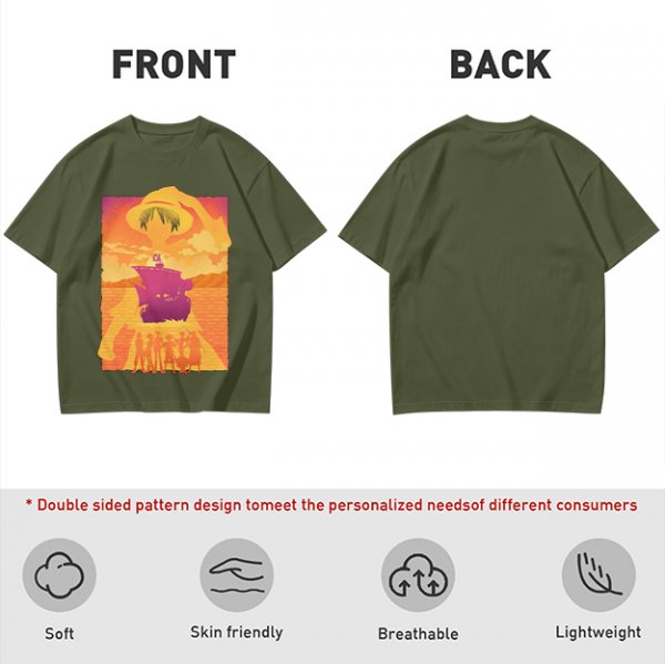 One Piece Straw Hat Crew Sunset Pirate Ship Graphic T-Shirt