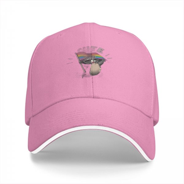 Black Baseball Cap With Raccoon Holding Pride Flag Design