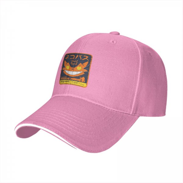 Black baseball cap with magical cat bus themed graphic