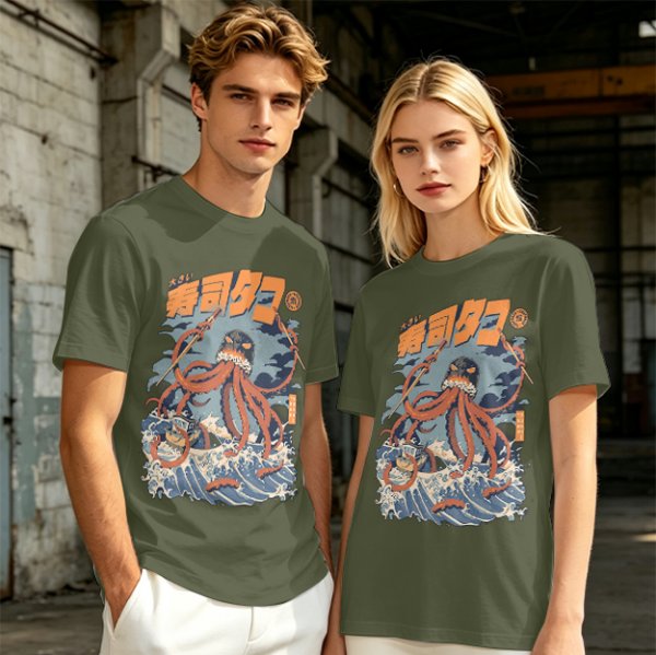 Japanese octopus sushi wave graphic t-shirt design