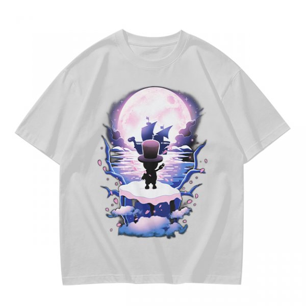 Olive T-Shirt With Moonlit Pirate Ship And Silhouette Figure Print