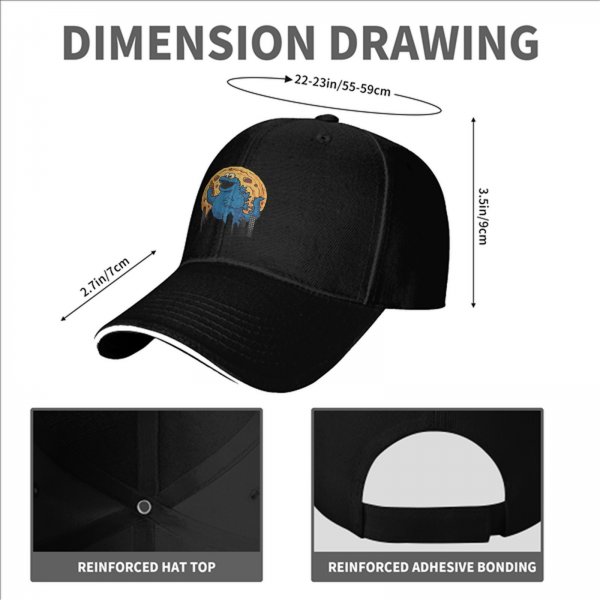 Black baseball cap with cookie monster godzilla and cookie print