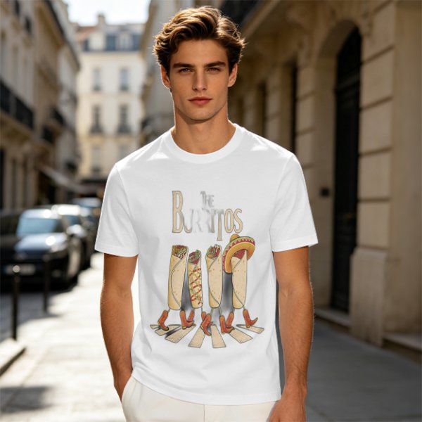 Olive T-Shirt With Walking Burritos Abbey Road Style Graphic