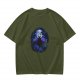 Olive T-Shirt With Night Sky Wolf Howling At Moon Graphic