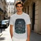 Olive Green T-Shirt With Night Graveyard Cat Illustration