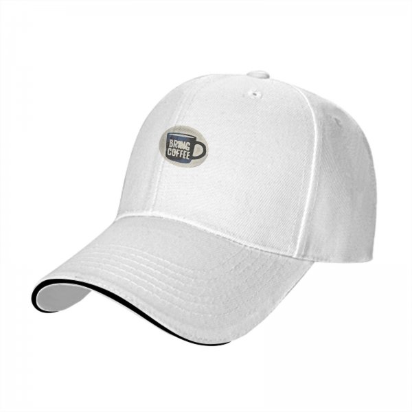 Black baseball cap with Bring Coffee mug graphic design