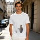 Olive Green T-Shirt With Chibi Bearded Man In Suit Graphic