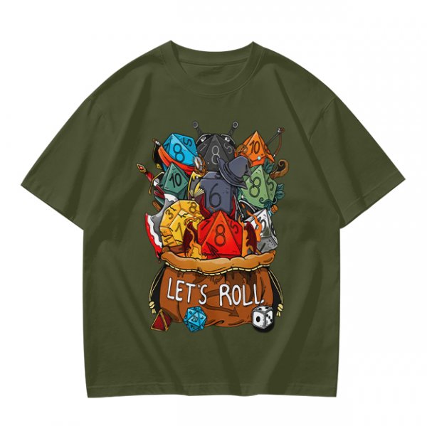 Olive Dungeons and Dragons Dice Bag Let's Roll Graphic T-Shirt