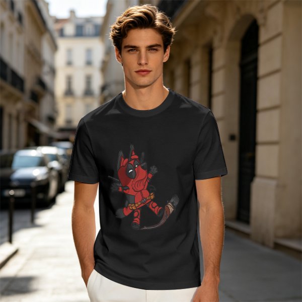 Olive Green T-Shirt With Cute Deadpool Dog Graphic Print