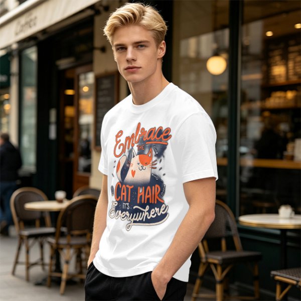 Olive T-Shirt with 'Embrace the Cat Hair It's Everywhere' Cat Graphic