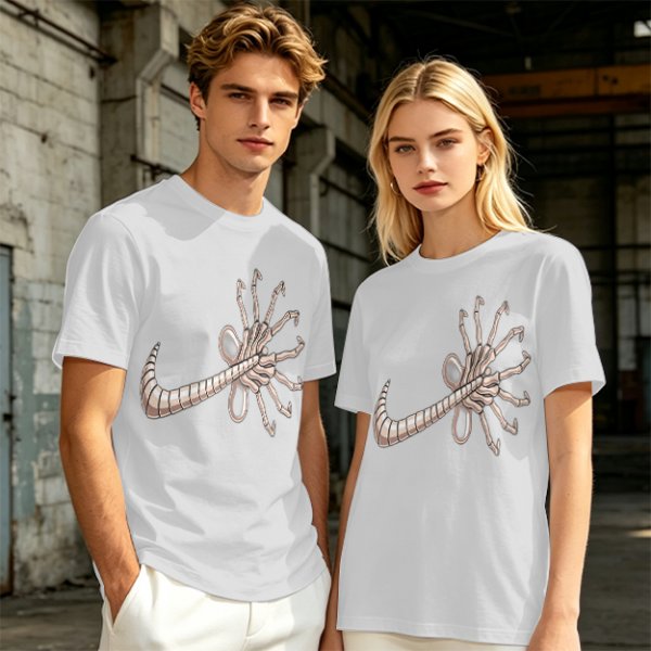 Olive T-shirt with Alien Facehugger Swoosh Graphic Print