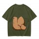 Olive Green T-Shirt With Capybara Rear View Graphic