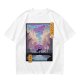Olive T-shirt with Cyberpunk City Bridge Character Art Print