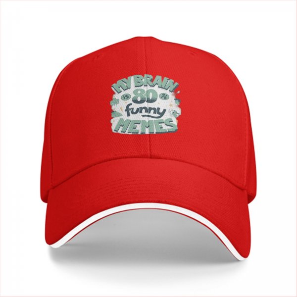 Black baseball cap with 'My Brain Is 80 Funny Memes' graphic
