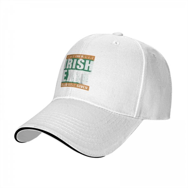 Black baseball cap with 'Please Excuse My Irish Exit Zero Byes Given' print