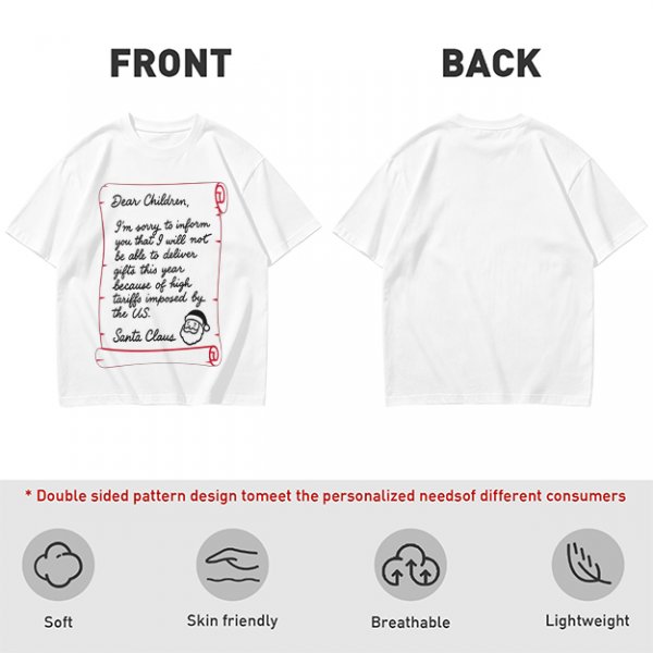 Christmas t-shirt with Santa's tariff excuse note print